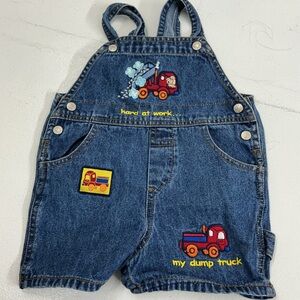 vintage Denim Kids Overalls with Truck Embroidery